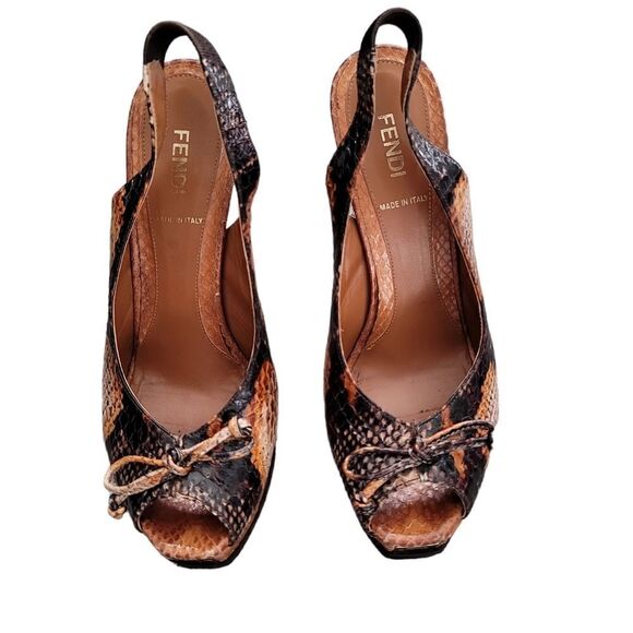 FENDI Brown Snakeskin Print Slingback Heels Sz 37 (7) - Picture 9 of 12
